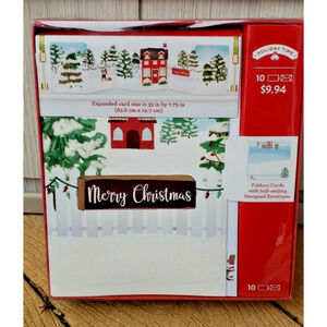 New Holiday Time Christmas Cards Expandable Glitter Village Houses 10 Ct